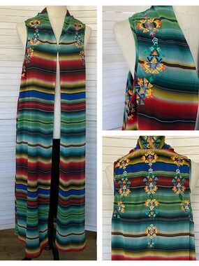 Vintage Collection Sleeveless Multi-Stripe Embroidered Duster SZ XXL Festival